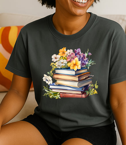 Floral Stack of Books T-Shirt