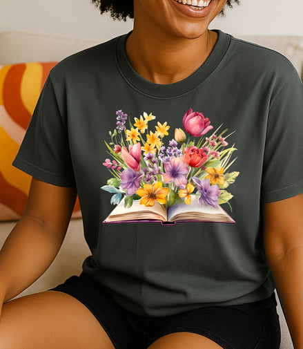 Purple & Yellow Floral Book Tee
