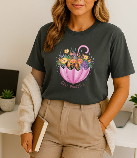 Stay Positive Umbrella Floral Tee
