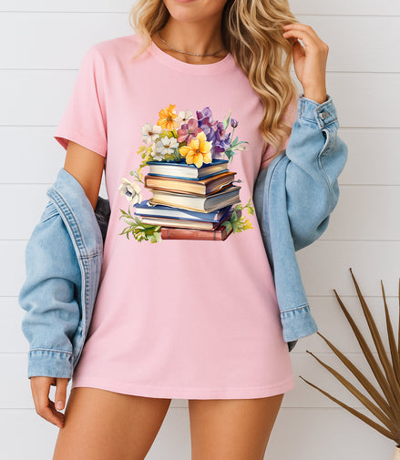 Floral Stack of Books T-Shirt