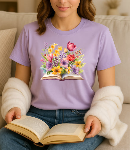 Purple & Yellow Floral Book Tee