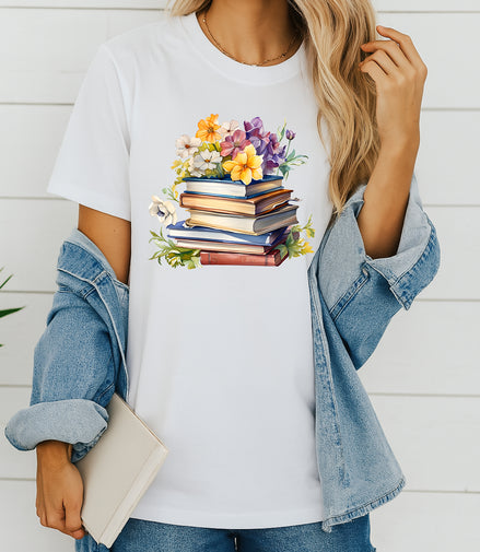 Floral Stack of Books T-Shirt