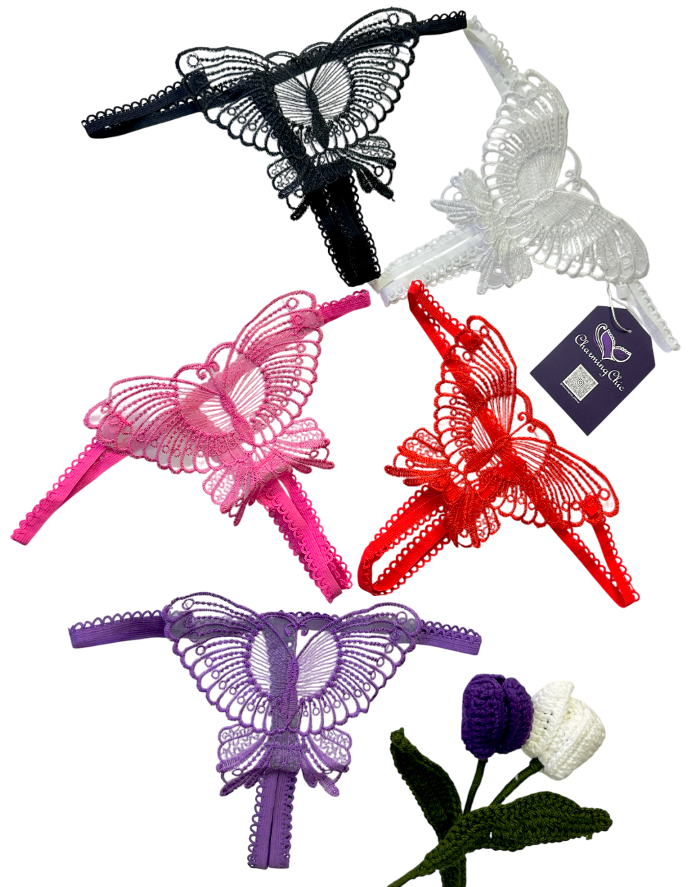 Set of colorful butterfly-shaped hair clips on a white background