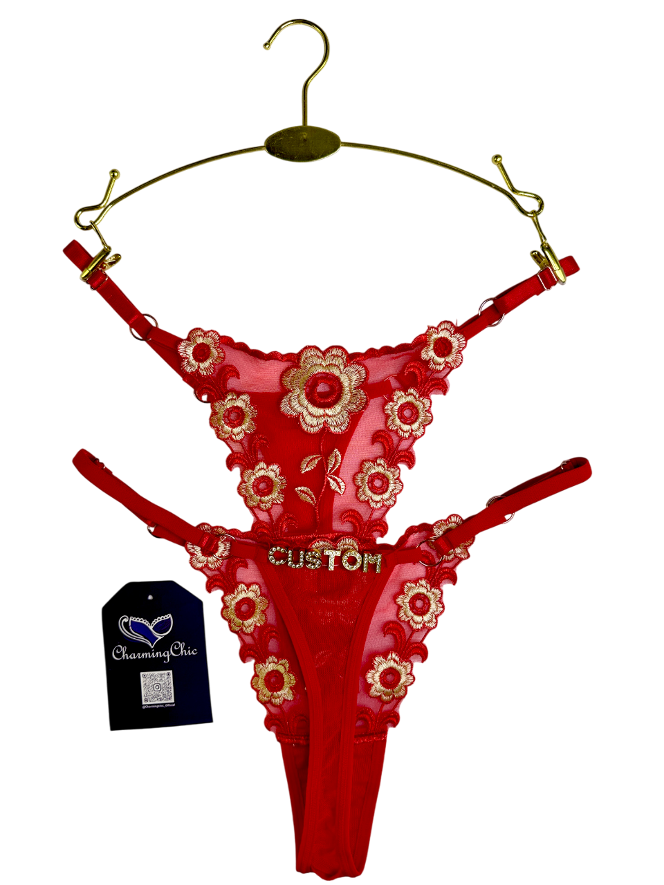 Custom Name Thong with Gold & Silver Charm