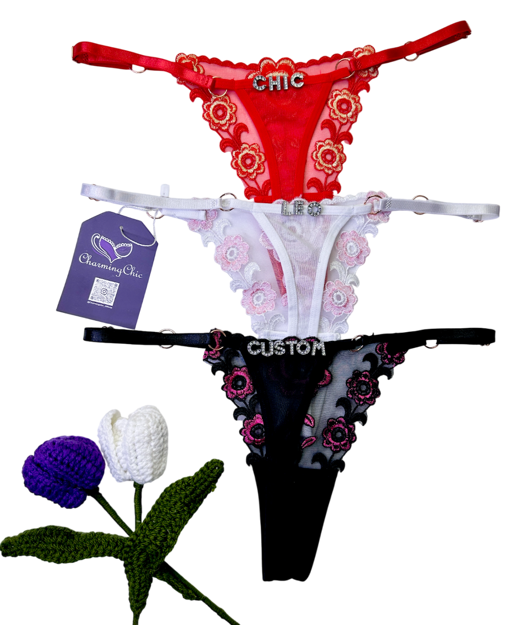 Custom Name Thong with Gold & Silver Charm